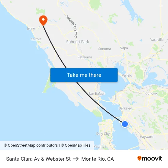 Santa Clara Av & Webster St to Monte Rio, CA map