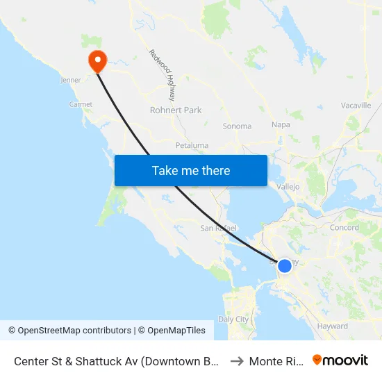 Center St & Shattuck Av (Downtown Berkeley BART) to Monte Rio, CA map