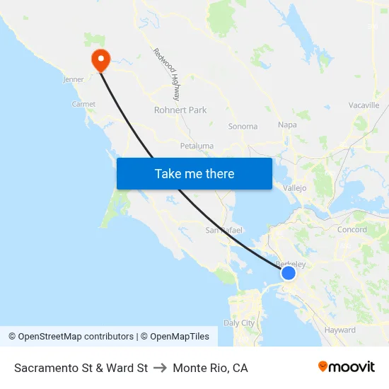 Sacramento St & Ward St to Monte Rio, CA map