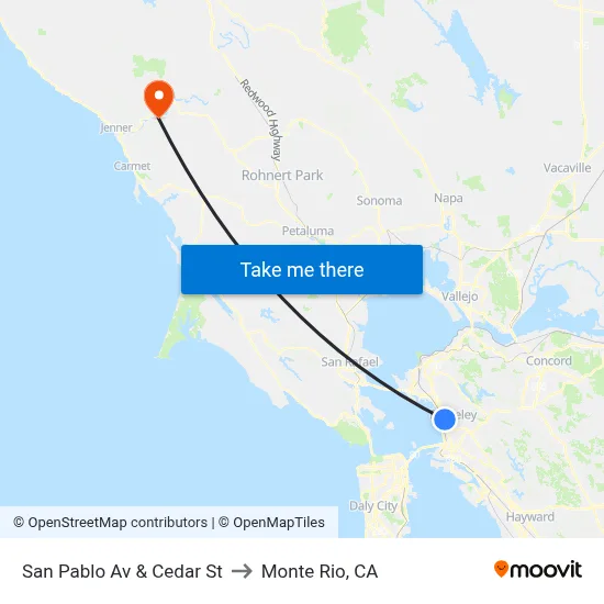 San Pablo Av & Cedar St to Monte Rio, CA map
