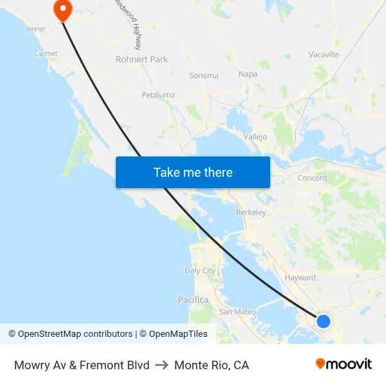 Mowry Av & Fremont Blvd to Monte Rio, CA map