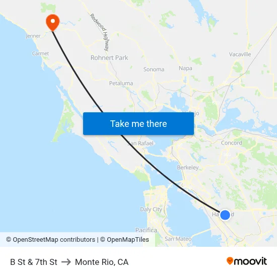 B St & 7th St to Monte Rio, CA map
