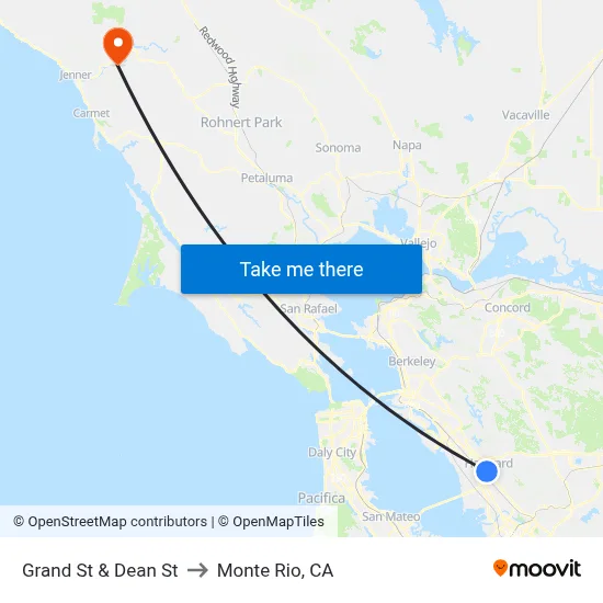 Grand St & Dean St to Monte Rio, CA map