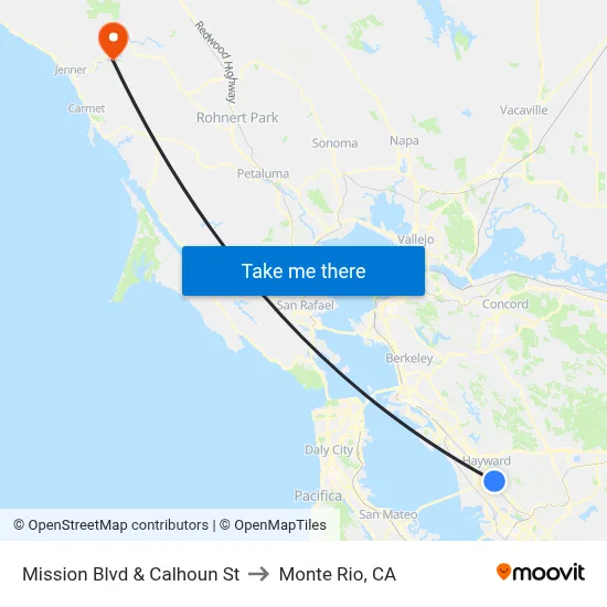 Mission Blvd & Calhoun St to Monte Rio, CA map