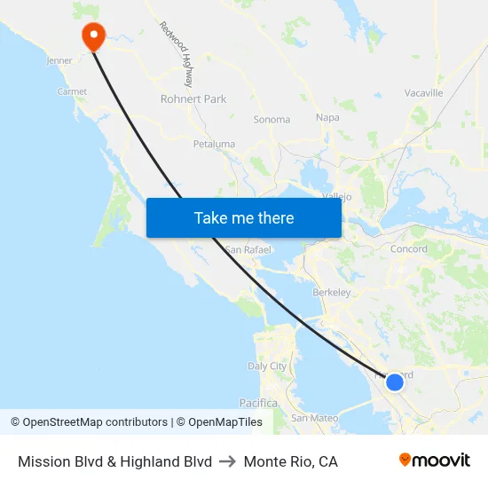 Mission Blvd & Highland Blvd to Monte Rio, CA map