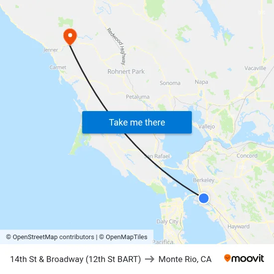 14th St & Broadway (12th St BART) to Monte Rio, CA map