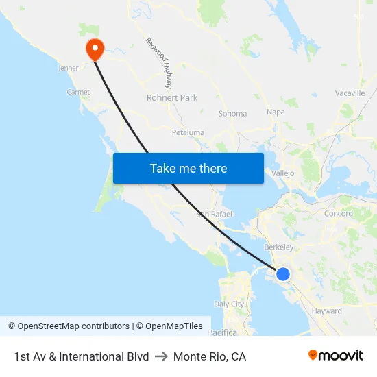 1st Av & International Blvd to Monte Rio, CA map