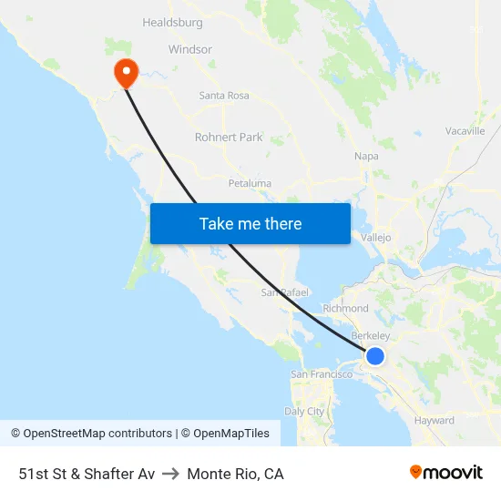51st St & Shafter Av to Monte Rio, CA map