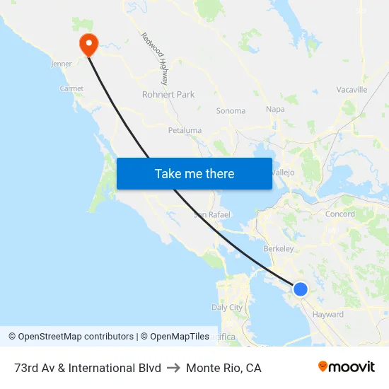 73rd Av & International Blvd to Monte Rio, CA map