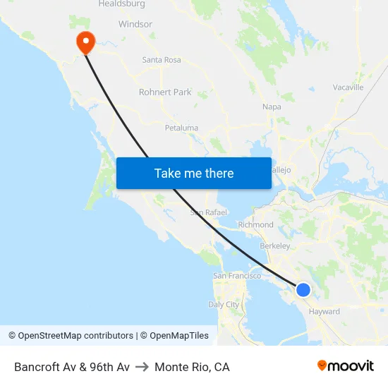 Bancroft Av & 96th Av to Monte Rio, CA map