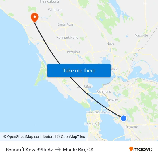 Bancroft Av & 99th Av to Monte Rio, CA map
