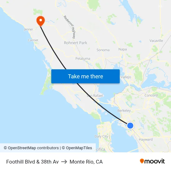 Foothill Blvd & 38th Av to Monte Rio, CA map