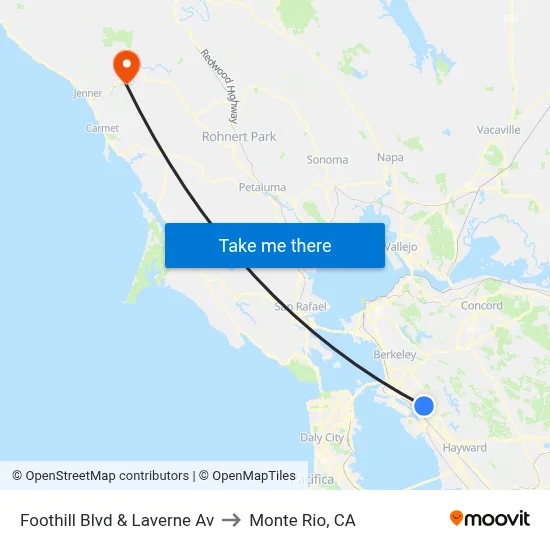 Foothill Blvd & Laverne Av to Monte Rio, CA map