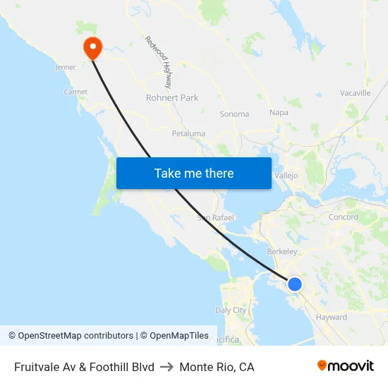 Fruitvale Av & Foothill Blvd to Monte Rio, CA map