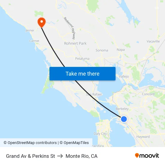 Grand Av & Perkins St to Monte Rio, CA map