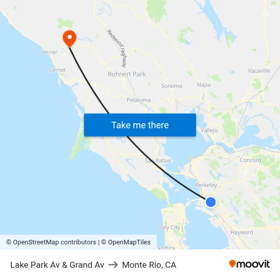 Lake Park Av & Grand Av to Monte Rio, CA map