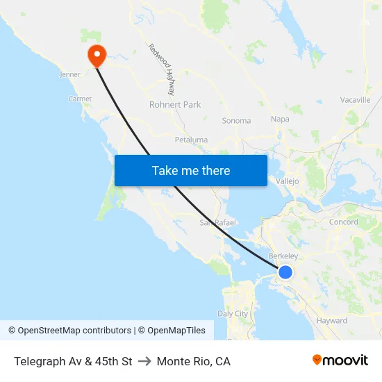 Telegraph Av & 45th St to Monte Rio, CA map