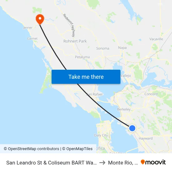 San Leandro St & Coliseum BART Walkway to Monte Rio, CA map