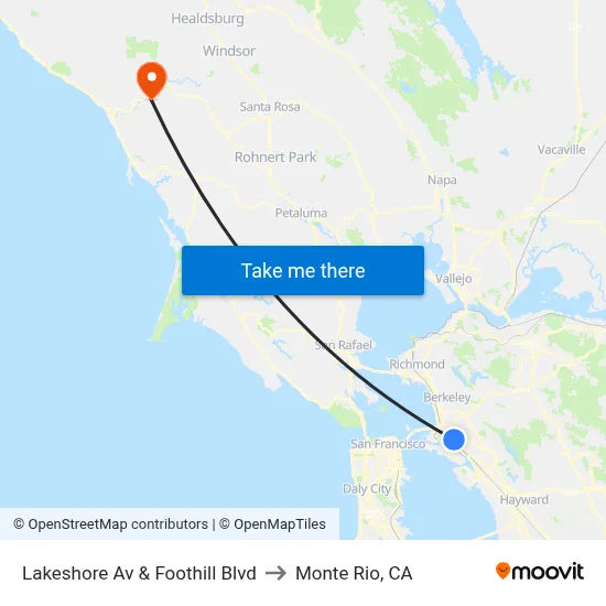 Lakeshore Av & Foothill Blvd to Monte Rio, CA map