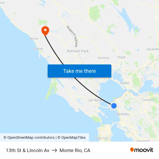 13th St & Lincoln Av to Monte Rio, CA map