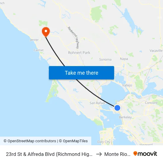 23rd St & Alfreda Blvd (Richmond High School) to Monte Rio, CA map