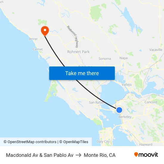 Macdonald Av & San Pablo Av to Monte Rio, CA map