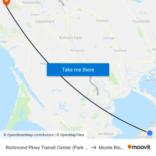 Richmond Pkwy Transit Center (Park & Ride) to Monte Rio, CA map