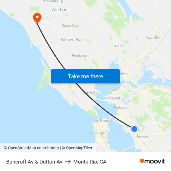 Bancroft Av & Dutton Av to Monte Rio, CA map