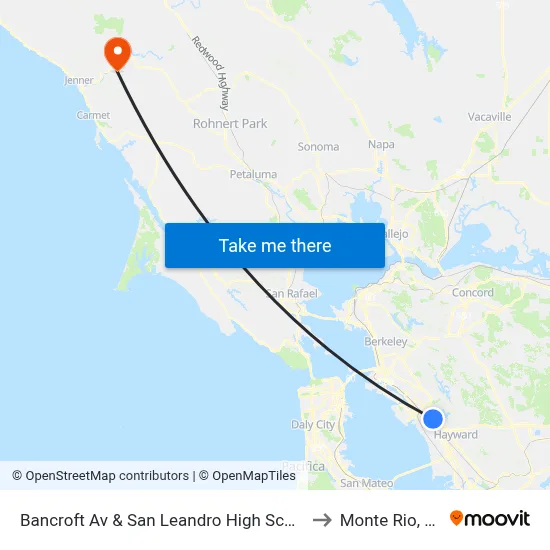 Bancroft Av & San Leandro High School to Monte Rio, CA map