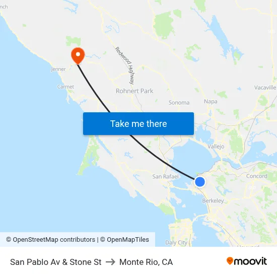 San Pablo Av & Stone St to Monte Rio, CA map