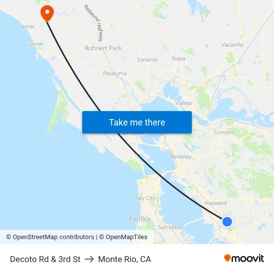 Decoto Rd & 3rd St to Monte Rio, CA map