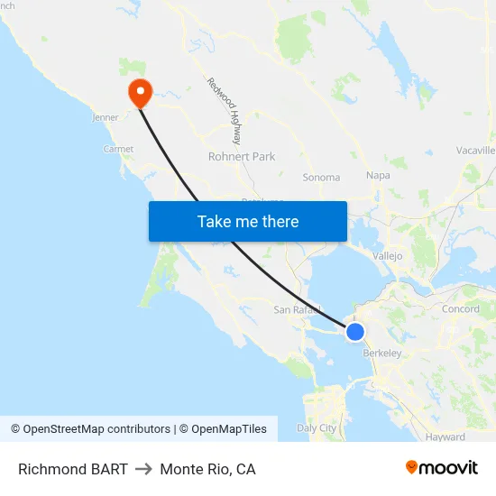 Richmond BART to Monte Rio, CA map