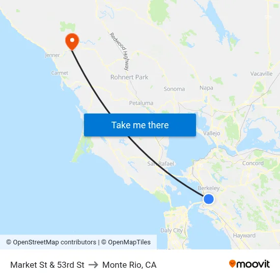 Market St & 53rd St to Monte Rio, CA map