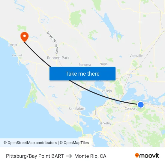 Pittsburg/Bay Point BART to Monte Rio, CA map