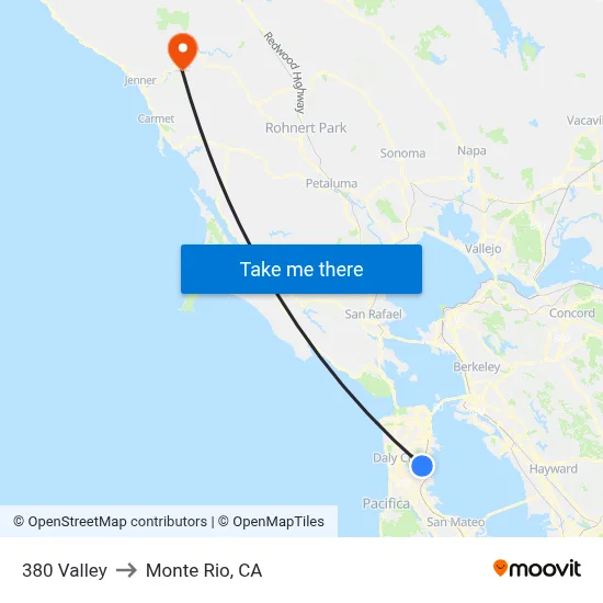 380 Valley to Monte Rio, CA map