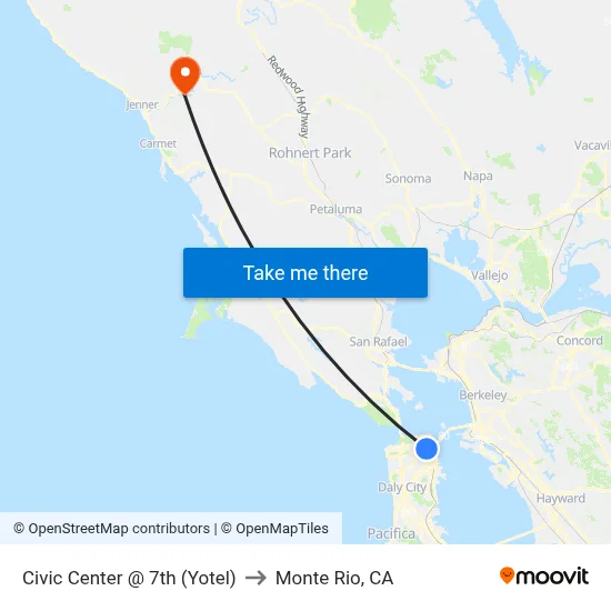 Civic Center @ 7th (Yotel) to Monte Rio, CA map