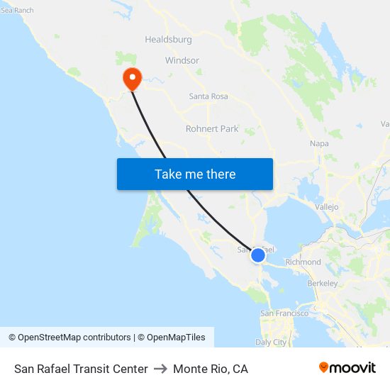 San Rafael Transit Center to Monte Rio, CA map