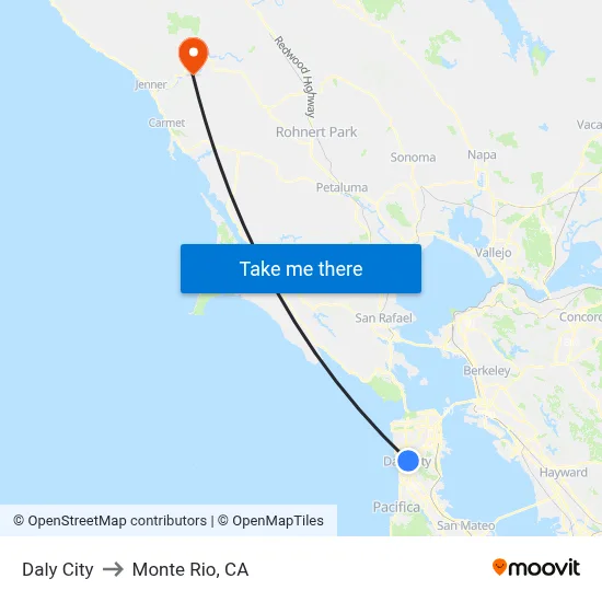 Daly City to Monte Rio, CA map
