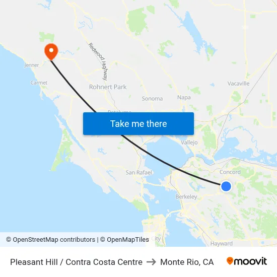 Pleasant Hill / Contra Costa Centre to Monte Rio, CA map