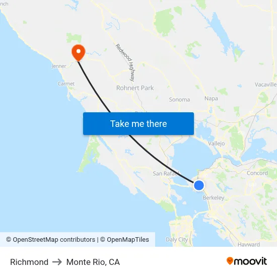 Richmond to Monte Rio, CA map