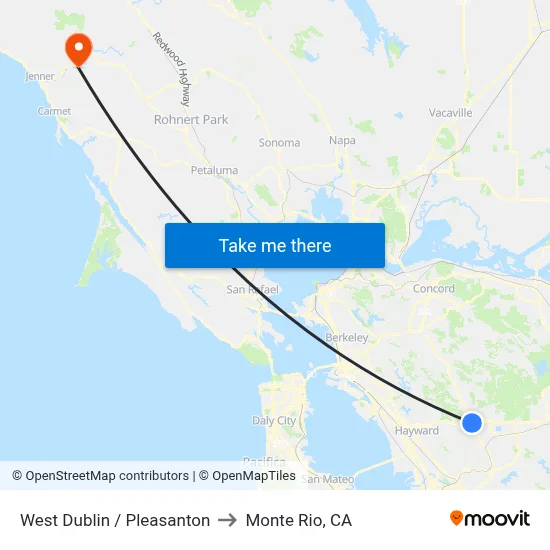 West Dublin / Pleasanton to Monte Rio, CA map