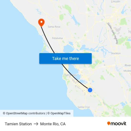 Tamien Station to Monte Rio, CA map