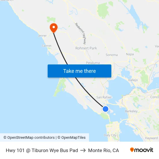 Hwy 101 @ Tiburon Wye Bus Pad to Monte Rio, CA map