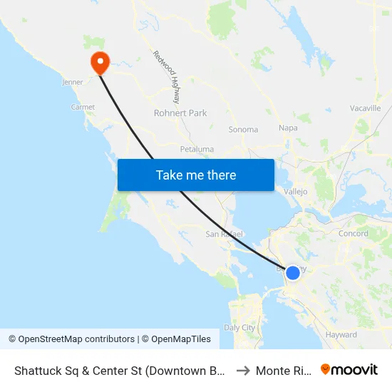 Shattuck Sq & Center St (Downtown Berkeley BART) to Monte Rio, CA map