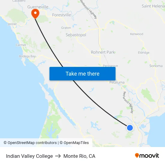 Indian Valley College to Monte Rio, CA map
