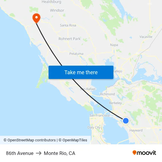 86th Avenue to Monte Rio, CA map