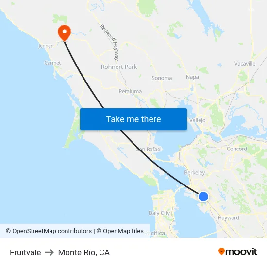 Fruitvale to Monte Rio, CA map
