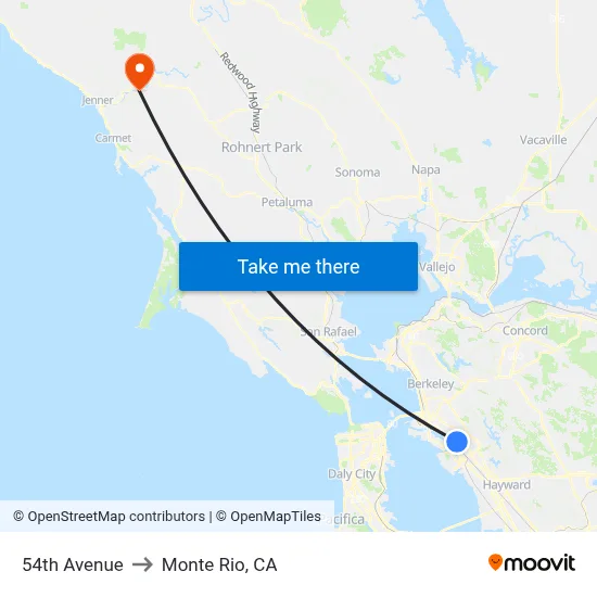 54th Avenue to Monte Rio, CA map