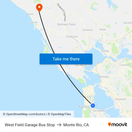 West Field Garage Bus Stop to Monte Rio, CA map