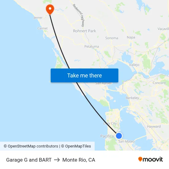 Garage G and BART to Monte Rio, CA map